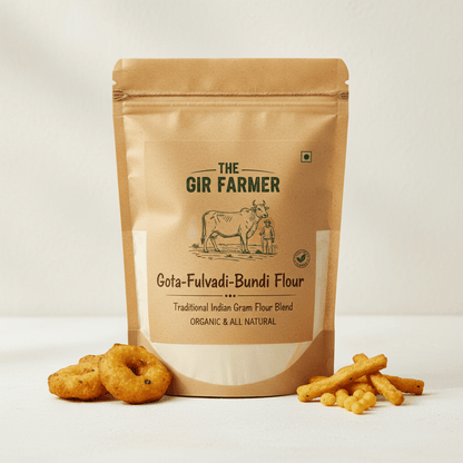 The Gir Farmer Gota-Fulwadi-Bundi Flour, an organic Indian gram flour blend, ideal for snacks. Chickpea flour is besan.