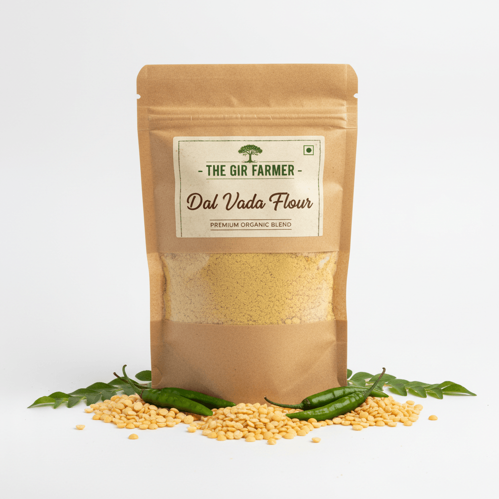The Gir Farmer Dal Vada Flour in a natural kraft pouch, ideal for making crispy lentil fritters
