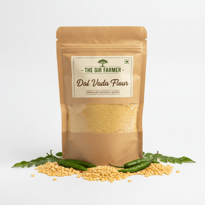 The Gir Farmer Dal Vada Flour in a natural kraft pouch, ideal for making crispy lentil fritters