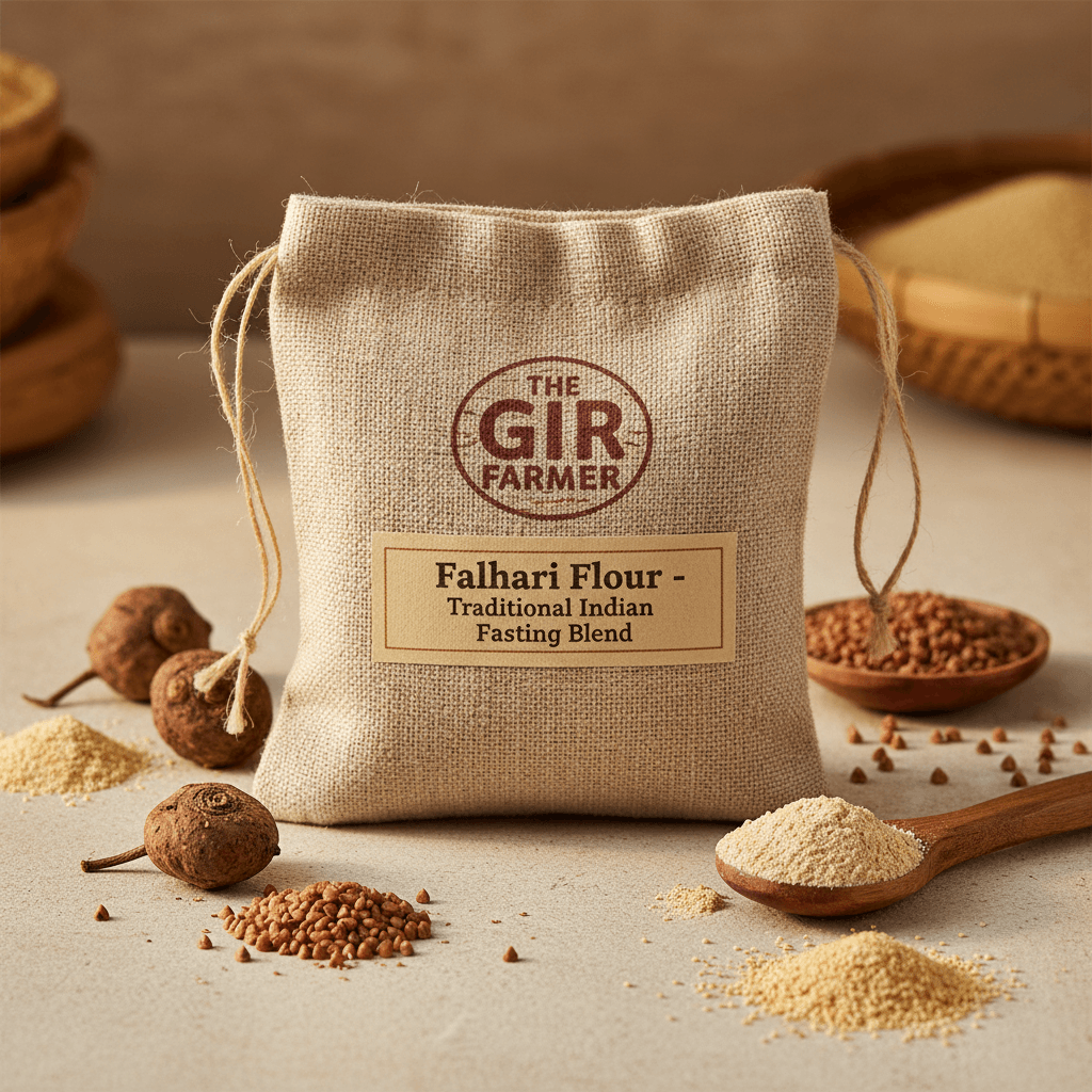 Falhari Flour by THE GIR FARMER, a traditional Indian fasting blend, perfect for electrolyte drink mix for fasting.