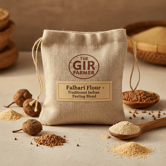 Falhari Flour by THE GIR FARMER, a traditional Indian fasting blend, perfect for electrolyte drink mix for fasting.