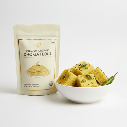 THE GIR FARMER Premium Organic Dhokla Flour with a gram flour dhokla recipe for making fluffy and delicious dhokla
