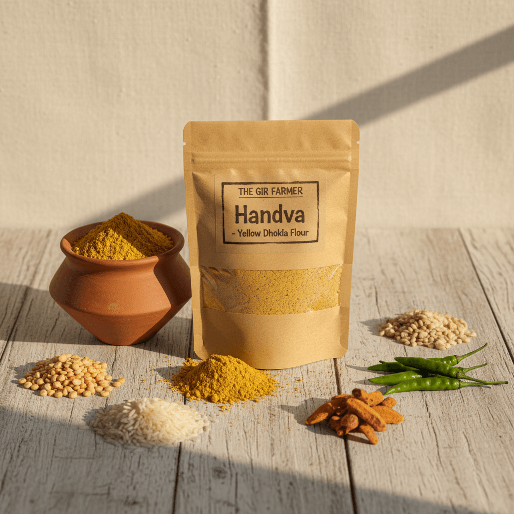 Handva yellow dhokla flour from THE GIR FARMER for delicious gram flour dhokla recipe preparation