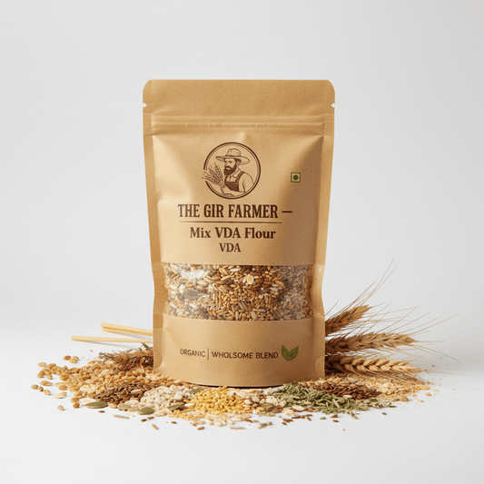 The Gir Farmer Mix VDA Flour pack showcasing a wholesome blend of grains, perfect for making Gujarati food snacks
