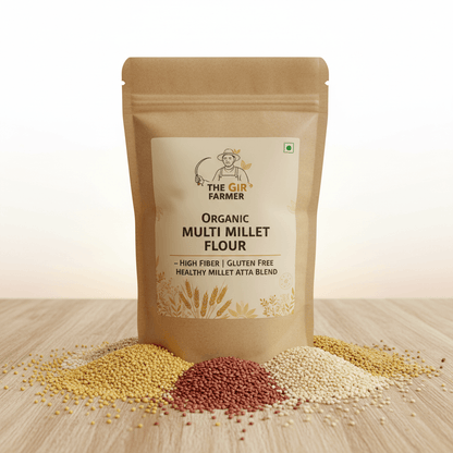 Organic multi millet flour from The Gir Farmer in a resealable pouch, perfect for healthy baking