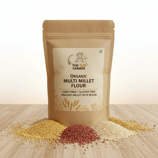 Organic multi millet flour from The Gir Farmer in a resealable pouch, perfect for healthy baking