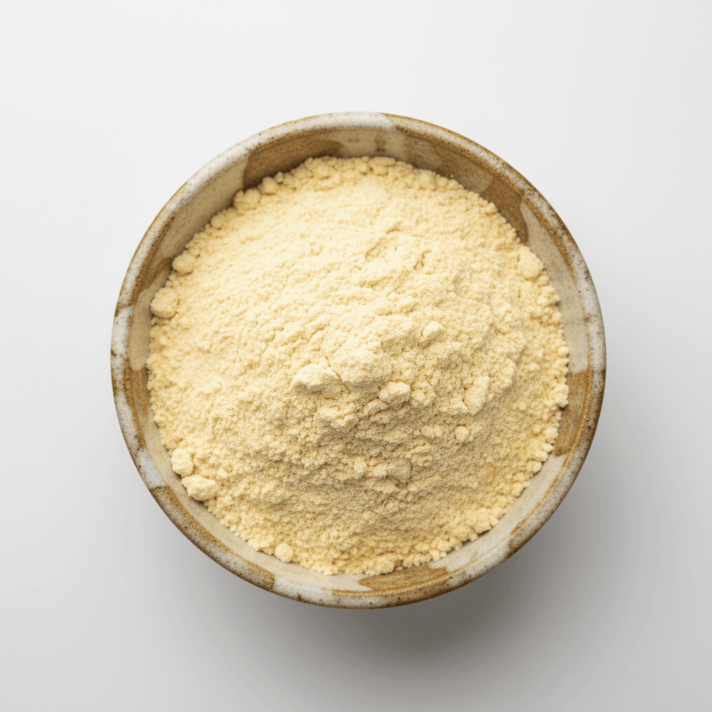 Organic Chola Dal Flour in a rustic bowl, perfect for healthy baking and cooking recipes