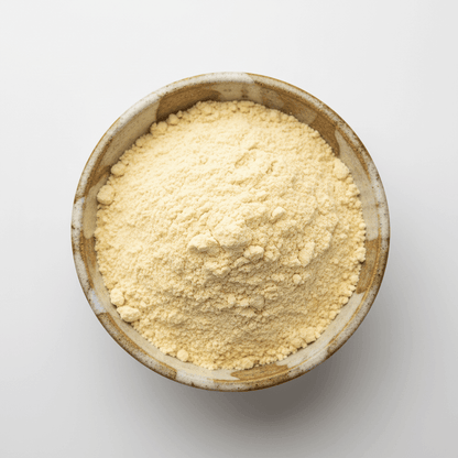 Organic Chola Dal Flour in a rustic bowl, perfect for healthy baking and cooking recipes