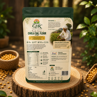 THE GIR FARMER Organic Chola Dal Flour in a resealable package, perfect for healthy cooking and baking