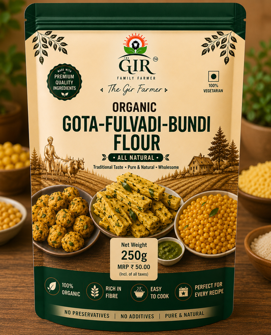 Organic Gota-Fulvadi-Bundi Flour in a 250g package, perfect for healthy snacks and traditional recipes.