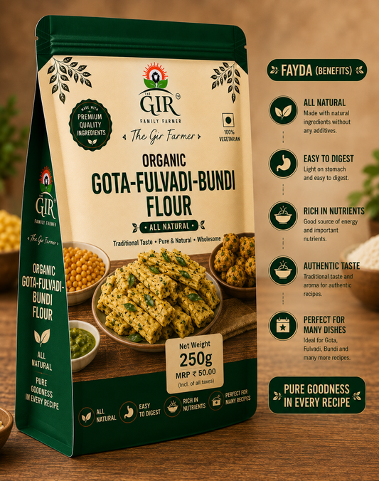 The Gir Farmer Organic Gota-Fulvadi-Bundi Flour in 250g pack, rich in nutrients and perfect for every recipe