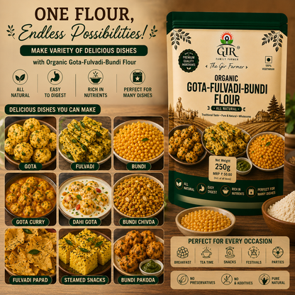 Organic Gota-Fulvadi-Bundi Flour in a 250g package, ideal for making various delicious dishes