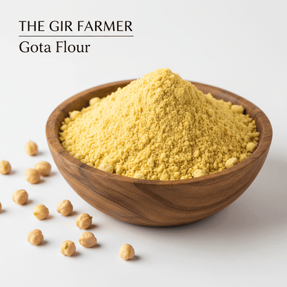 Organic Instant Mix Gota Flour displayed in a wooden bowl, perfect for quick and healthy meal preparations