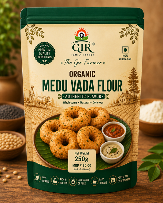 250g pack of ORGANIC Medu Vada Flour from The Gir Farmer for making authentic and delicious vadas