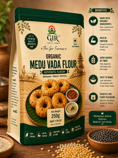THE GIR FARMER Organic Medu Vada Flour 250g pack for making crispy fried lentil doughnuts
