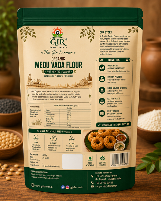 Organic Medu Vada Flour by The Gir Farmer, perfect for making crispy and delicious medu vadas