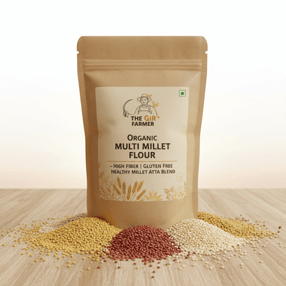 The Gir Farmer Organic Multi Millet Flour in a brown bag, ideal for healthy baking and cooking