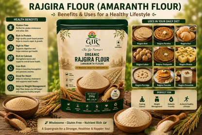 Organic rajgira flour by The Gir Farmer in a 250g pack, ideal for gluten-free cooking and healthy recipes