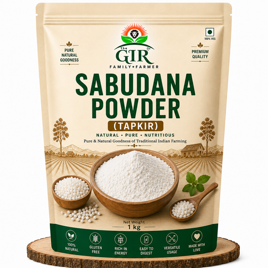 The GIR Farmer Organic Sabudana Powder in 1 kg pack, perfect for healthy cooking and tapioca recipes.