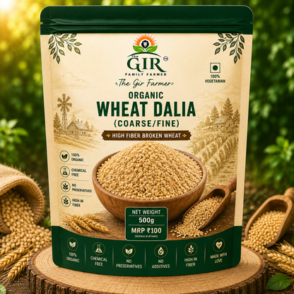 500g pack of Organic Wheat Dalia from The Gir Farmer, high fiber broken wheat for healthy meals