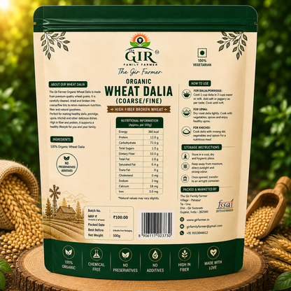 THE GIR FARMER Organic Wheat Dalia Coarse/Fine for nutritious meals and easy cooking