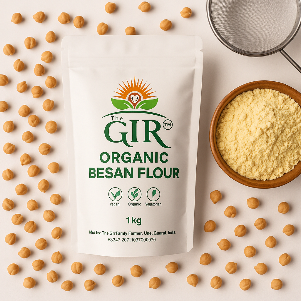 THE GIR FARMER Organic Besan Flour in 1 kg Bag with Chickpeas and Sifter for Healthy Cooking