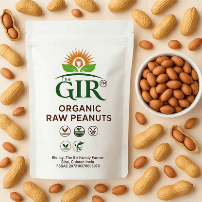The Gir Farmer Organic Raw Peanuts in a resealable bag, ideal for snacking or cooking.
