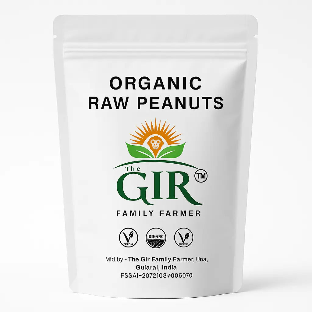 The Gir Farmer Organic Raw Peanuts in a resealable bag for healthy snacking