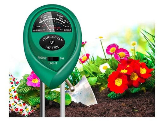Best soil meter for home gardening with moisture ph and light measurement in garden soil near flowers