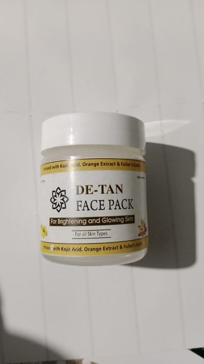 Organic de-tan face pack in a jar for brightening and glowing skin suited for all skin types