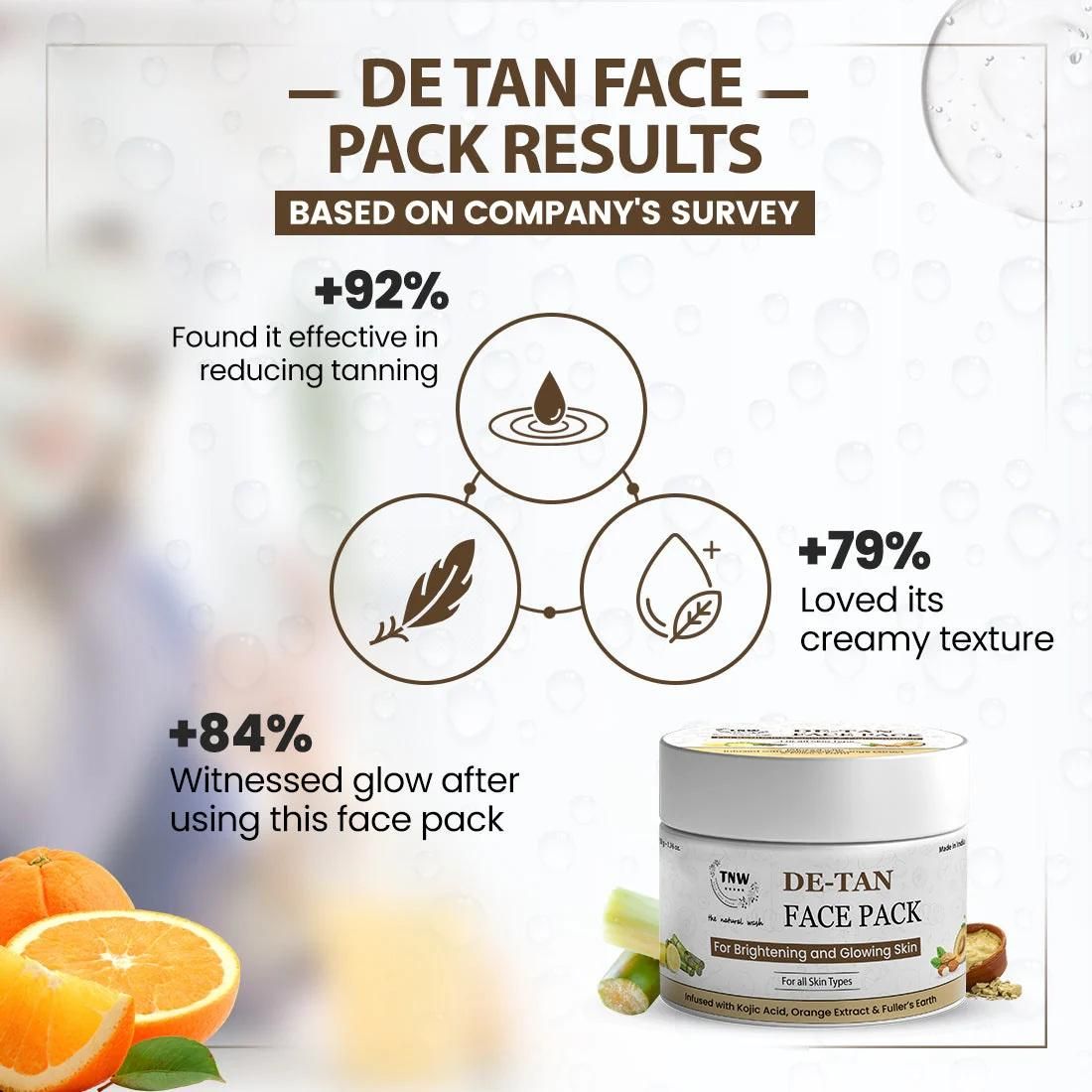 Organic de-tan face pack results showing effectiveness in reducing tanning and promoting glow