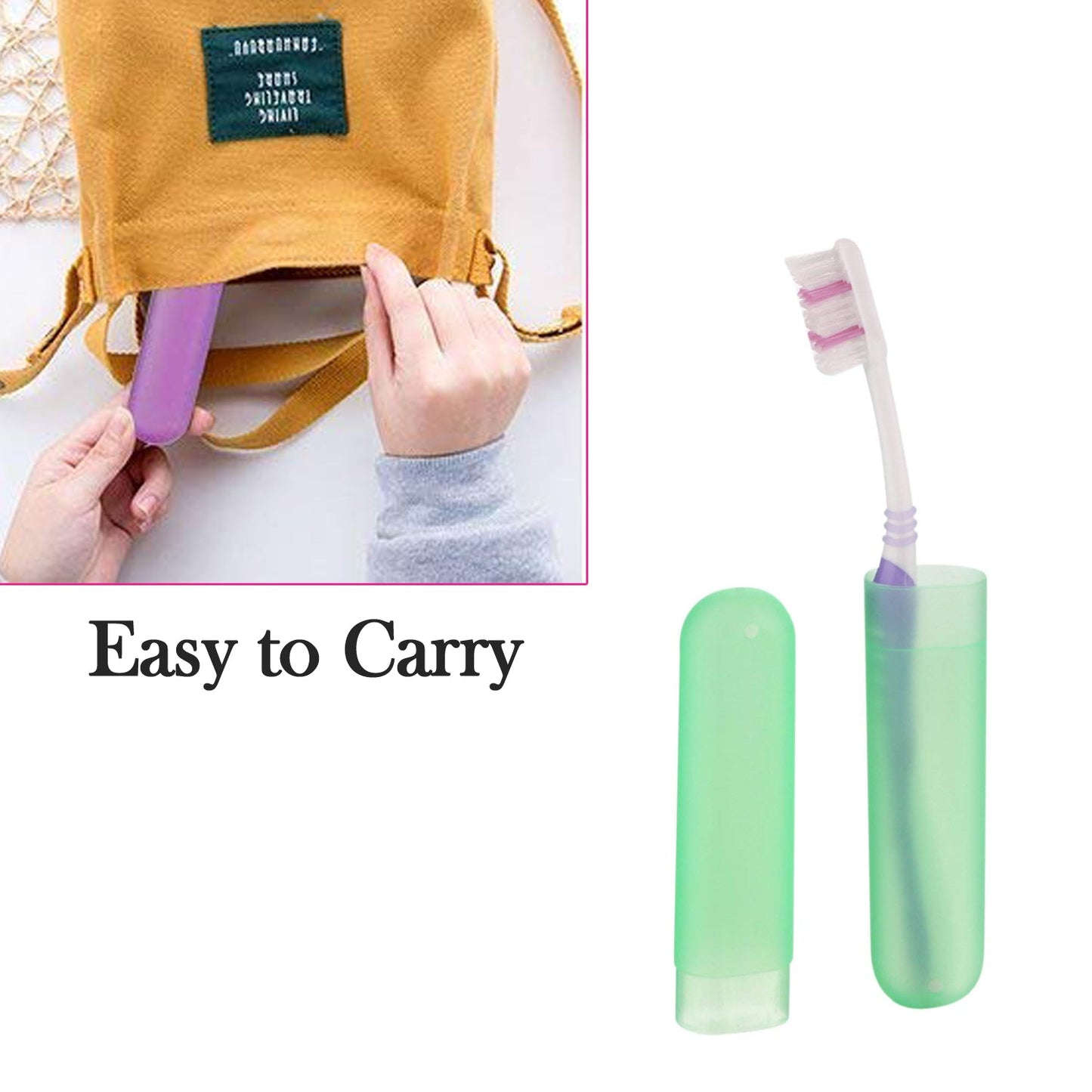 Toothbrush travel covers in green and purple, perfect for easy portability and hygiene on the go