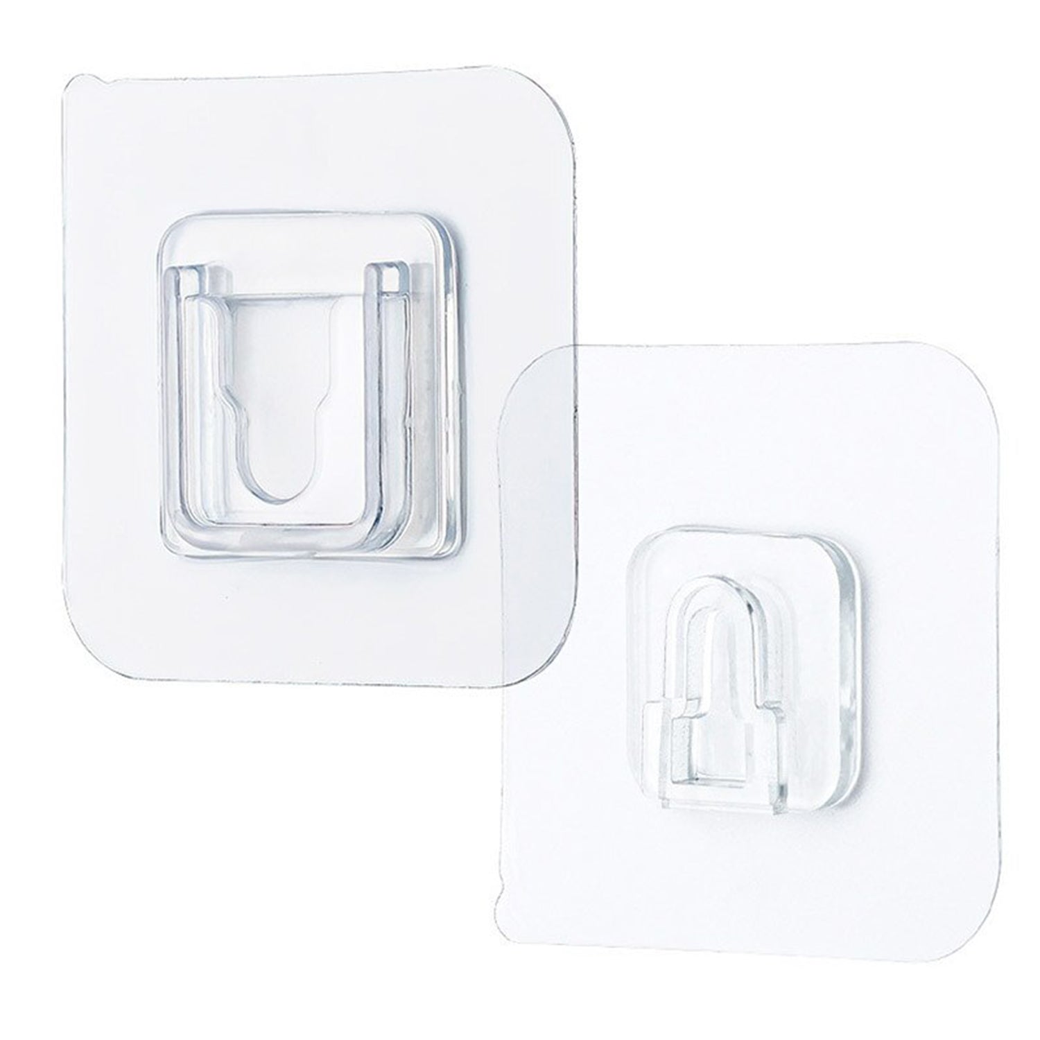 Transparent adhesive hook for wall, perfect for hanging items without damage to surfaces.