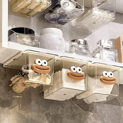 Transparent drawer storage box with cute character design for organizing small items in your bathroom