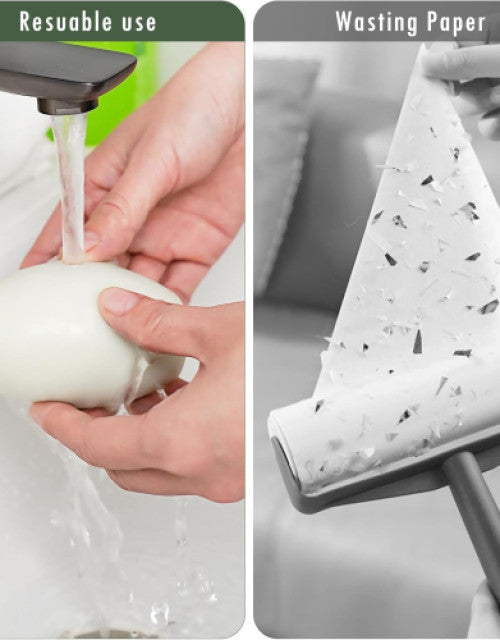 Dropdash travel size lint remover roller shown in use with a washable design for easy cleaning