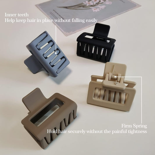 Trendy claw clip for everyday use in black, gray, beige, and brown with inner teeth and firm spring