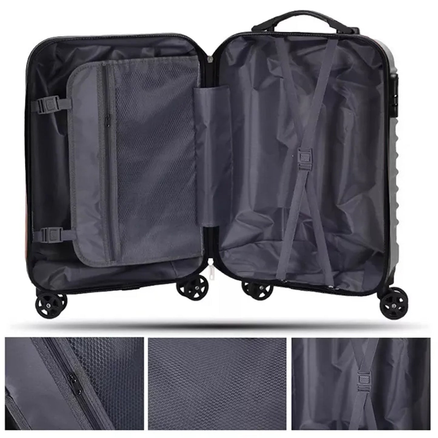 Inside view of Your Brand trolley bag set for men and women with spacious compartments and durable design