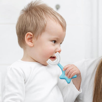 U-shape silicone toothbrush for kids designed for easy oral care and fun brushing experience