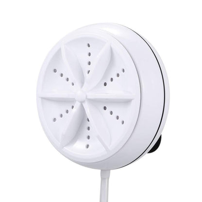 White portable mini washer agitator with power cord and suction mount compact washer for apartments and dorms