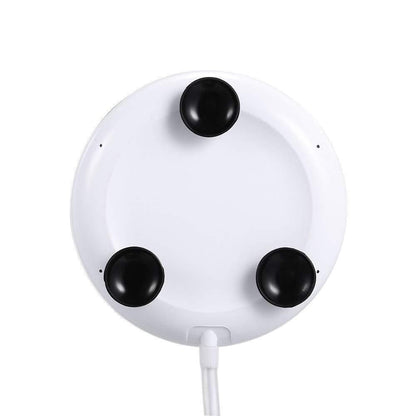 Round white portable washer base with three black suction cups and cord compact washer for apartments and dorms
