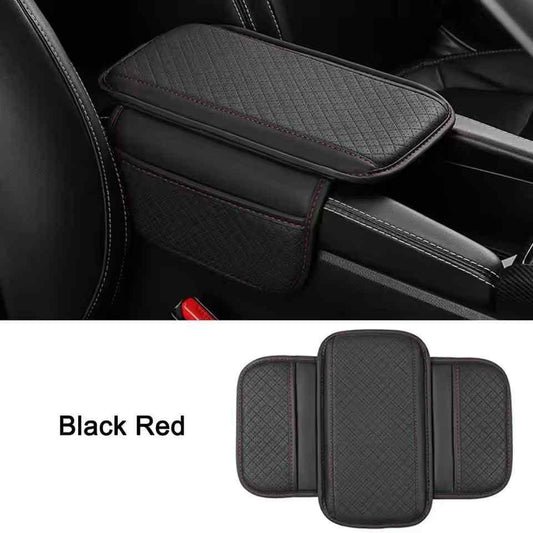 Universal car armrest cushion in black and red for added comfort and support during driving