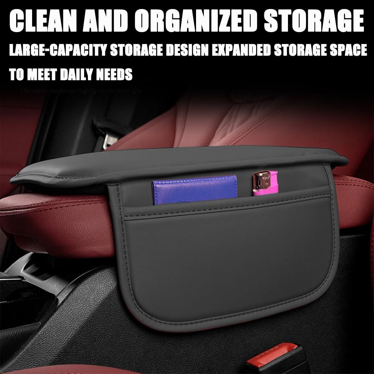 Universal car armrest cushion with large-capacity storage for organized travel essentials