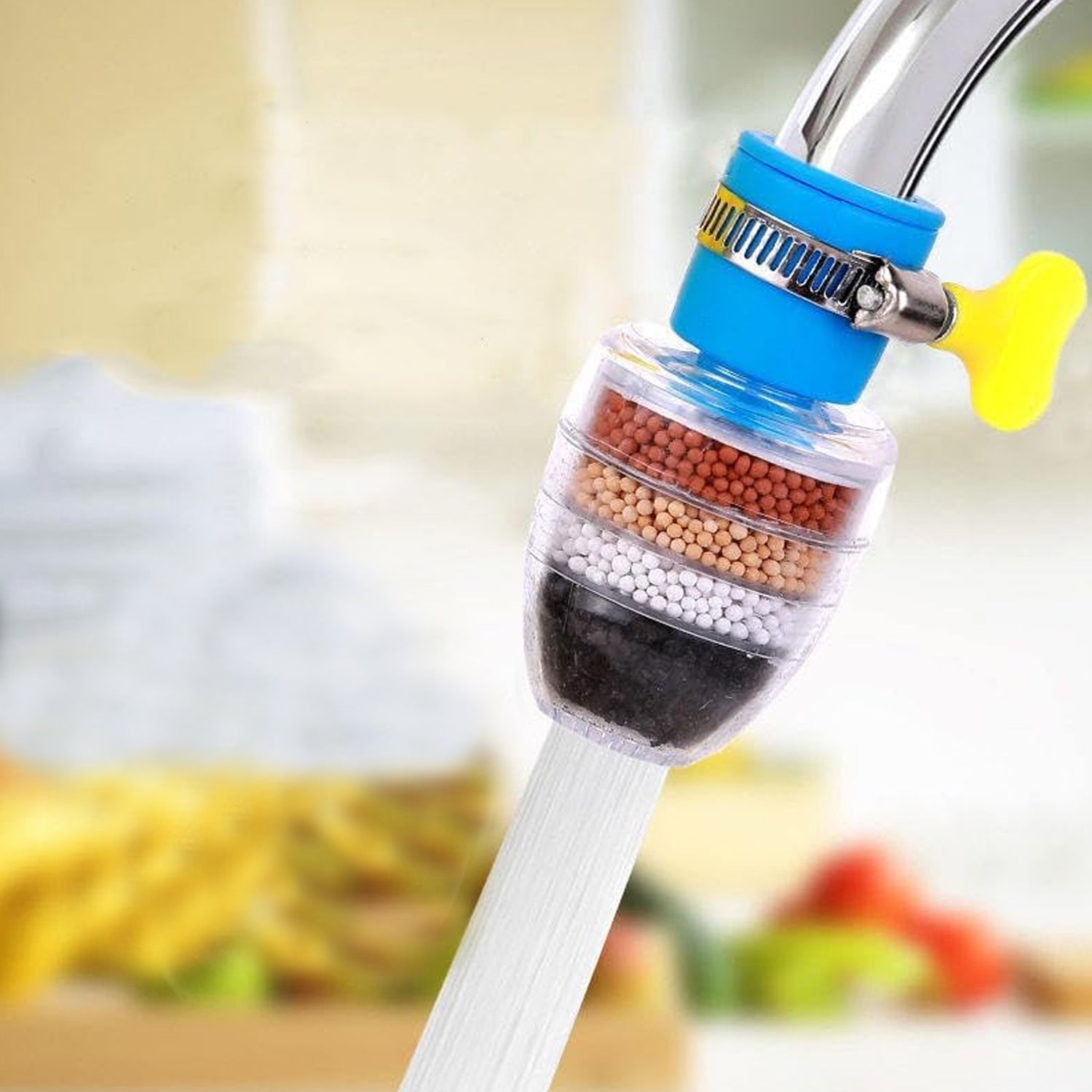 Universal faucet water filter with multi-layer filtration design for cleaner drinking water