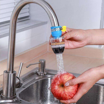 Universal faucet water filter attached to kitchen faucet for easy fruit washing