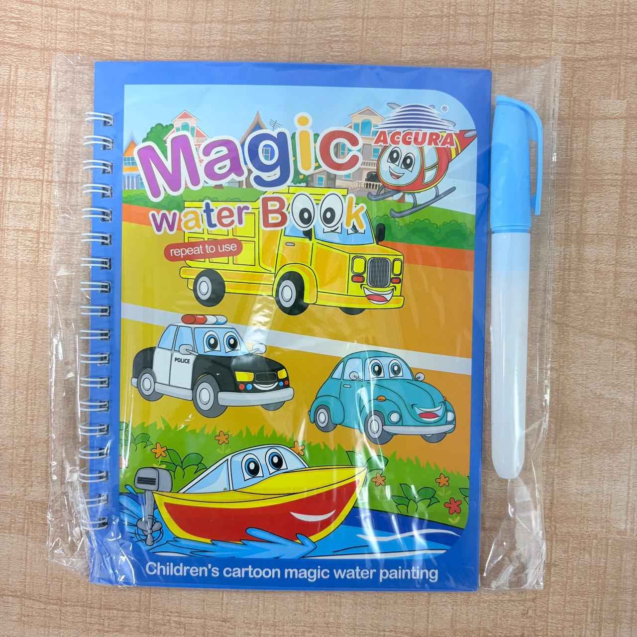 Accura Magic Water Drawing Book - Reusable Cartoon Vehicle Painting Set for Kids