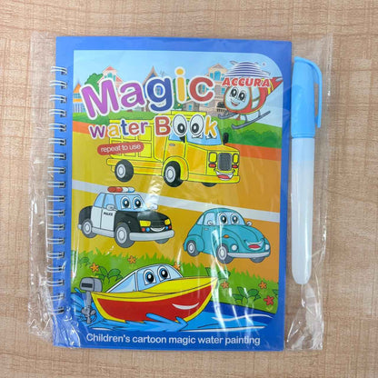 Accura Magic Water Drawing Book - Reusable Cartoon Vehicle Painting Set for Kids