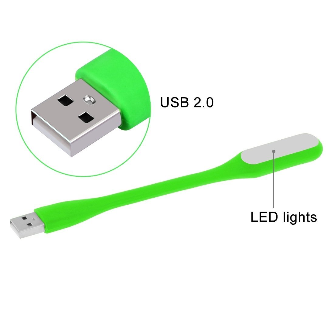 Your Brand USB LED light lamp in green with flexible design for easy portability and use