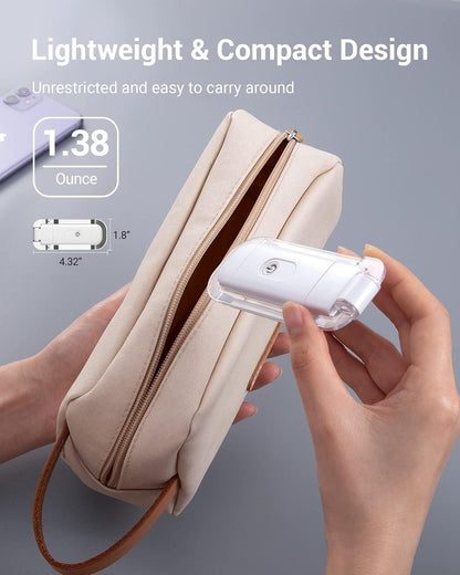 Compact and lightweight usb rechargeable reading light being placed into a beige pencil case