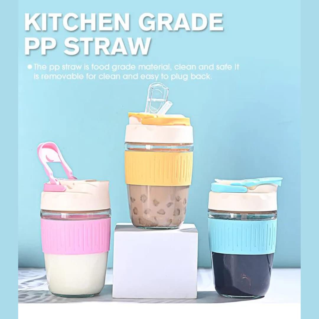 Three kitchen grade PP straw tumblers in pink yellow and blue with removable straws for easy cleaning