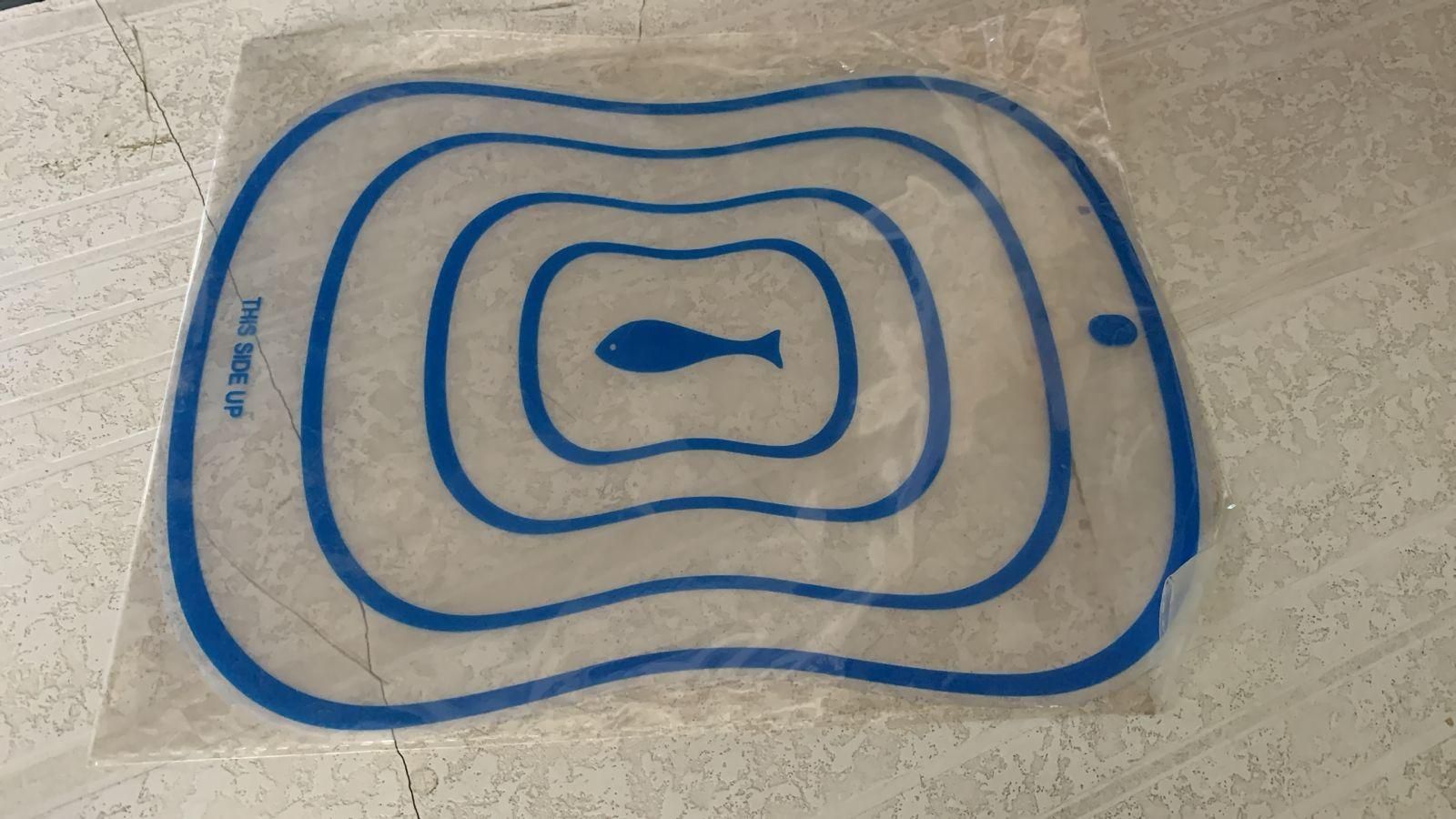 THE GIR FARMER flexible food prep board for vegetables with blue fish design and measurement markings